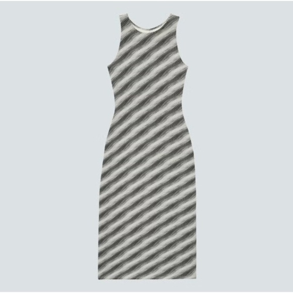 Everlane Cotton 90s Midi Dress Black‎ White Diagonal Stripe F-DRS-CTN-90S-MIDI-M